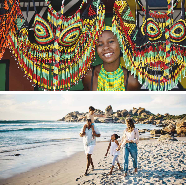 Top: Zulu Woman with Traditional Beaded Clothing  |  Bottom: Cape Town, South Africa
