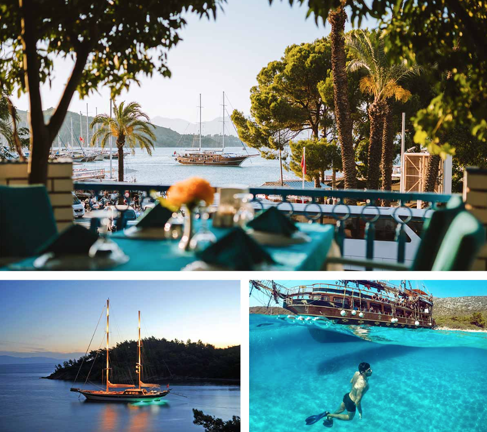 Top: Fethiye, Turkey  |  Left: Sea Song Tours  |  Right: Bodrum, Turkey
