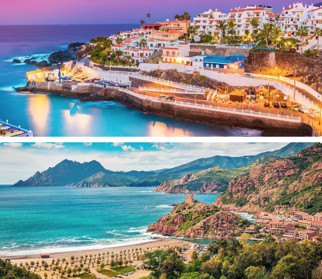Top: Puerto de Santiago, Tenerife, Spain | Bottom: Porto, Corsica, France

